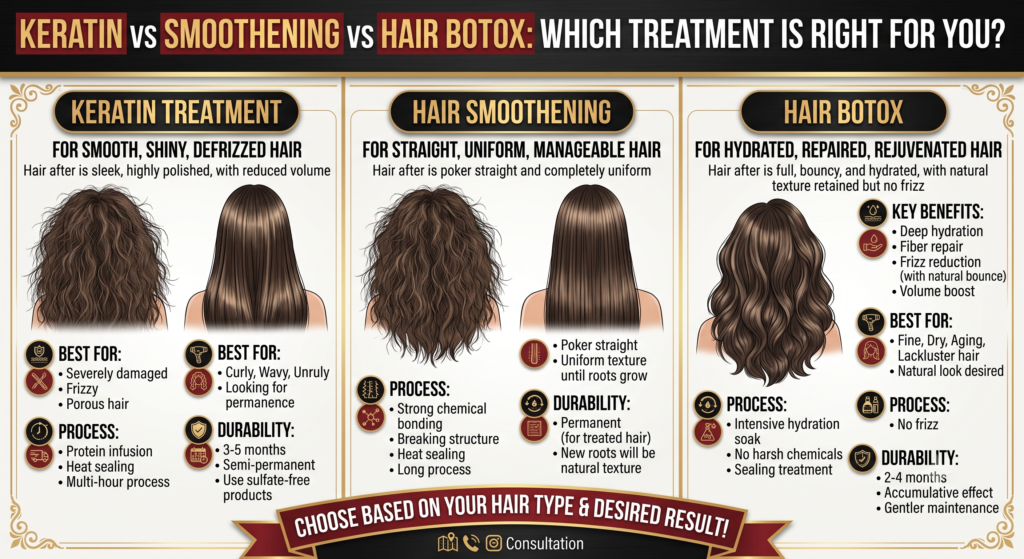 Keratin vs Smoothening vs Hair Botox